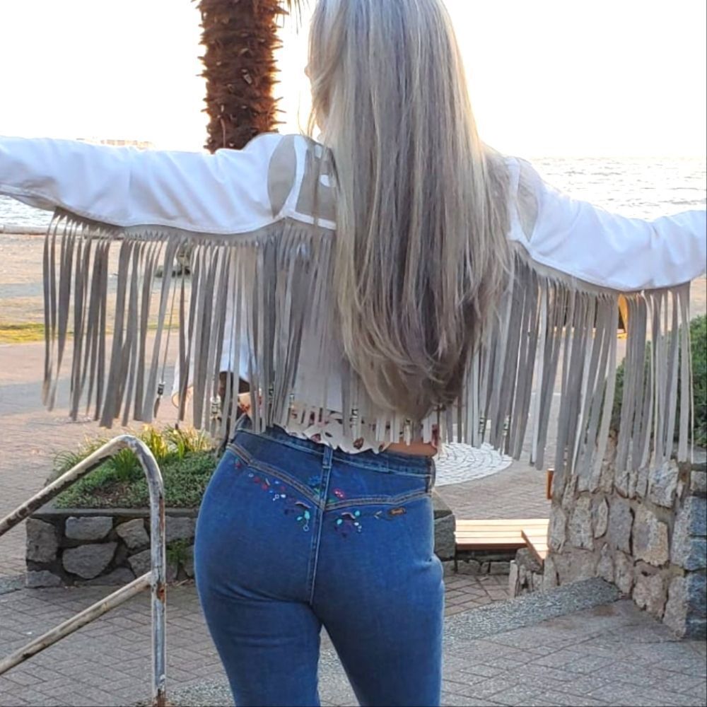 Leather & Denim Fringe Jacket - Picture 6 of 12